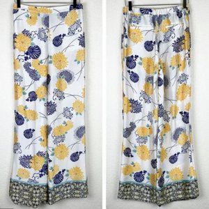 Zara White Satin Floral Wide Leg Pants